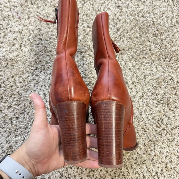 Sam Edelman Dark Cognac Chunky Heel Ankle boots Leather Booties Size 8.5 - Picture 5 of 9